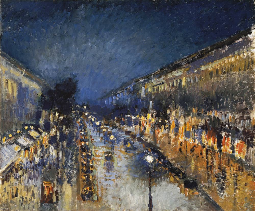 Boulevard Montmartre at Night by Camille Pissarro